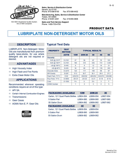L0807-062 LUBRIPLATE NON-DETERGENT MOTOR OIL SAE 30 – 55 GALLON DRUM