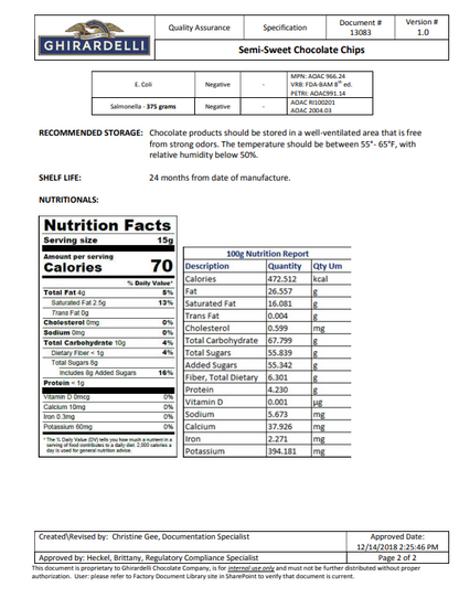 Ghirardelli 1M Semi-Sweet Chocolate Baking Chips 5 lb (2/Case)