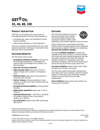 CHEVRON GST TURBINE OIL ISO 68 – 55 GALLON DRUM