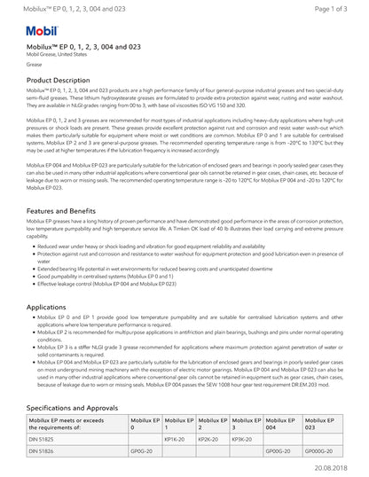 MOBILUX EP-1 MULTI-PURPOSE LITHIUM-12 HYDROXY STEARATE GREASE, EP-1 – CASE OF 10 – 13.7 OZ TUBES