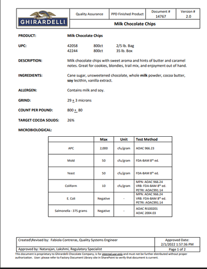 Ghirardelli .8M Milk Chocolate Baking Chips 5 lb (2/Case)