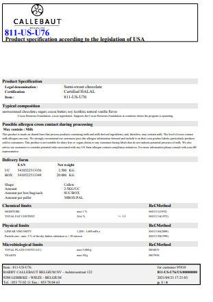 Callebaut Recipe 811 Dark Chocolate Callets – 5.5 lb