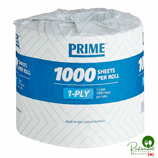 Prime 3" x 4" Individually-Wrapped 1-Ply Standard 1000 Sheet Toilet Paper Roll - 96/Case