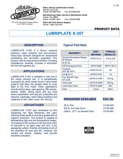 L0149-063 LUBRIPLATE X-357 – CASE OF 12 – 11oz AEROSOL CANS