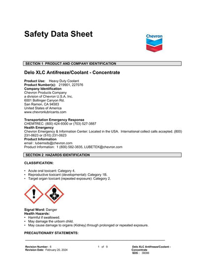 CHEVRON DELO XLC 50/50 ANTIFREEZE/COOLANT – CASE OF 4 – 1 GALLON JUGS