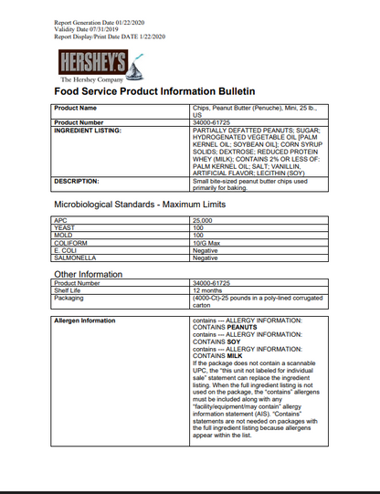 REESE'S 4M Peanut Butter Mini Baking Chips 25 lb Bulk