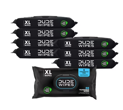 DUDE WIPES XL Flushable Wipes – Fragrance Free – 16 Packs (800 Wipes) | Extra-Large Biodegradable Wet Wipes