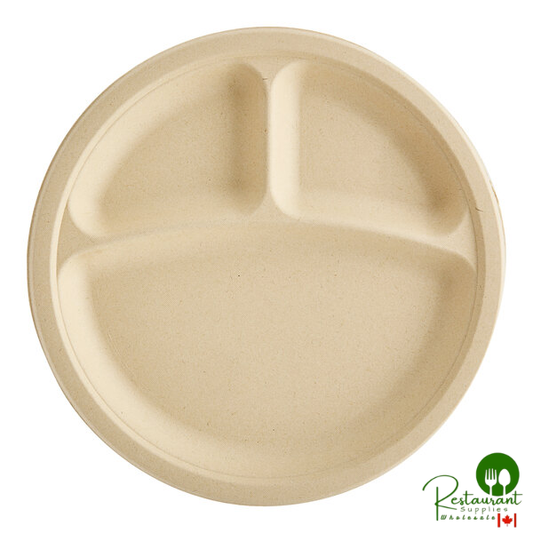 Tellus Products 10" Compostable Fiber 3-Compartment Plate - 125/Pack