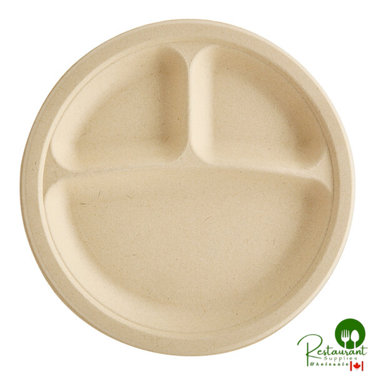 Tellus Products 9" Compostable Fiber 3-Compartment Plate - 125/Pack