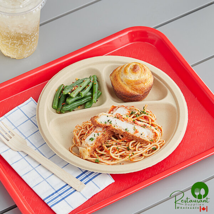 Tellus Products 9" Compostable Fiber 3-Compartment Plate - 125/Pack