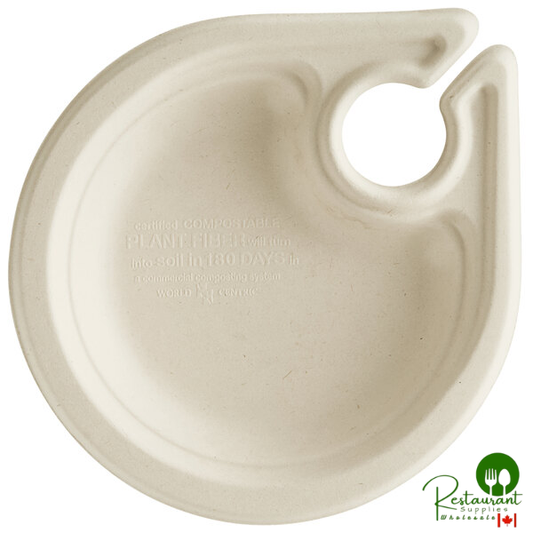 World Centric 7 1/2" No PFAS Added Round Compostable Plant Fiber Plate with Drink Holder - 50/Pack