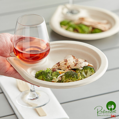 World Centric 7 1/2" No PFAS Added Round Compostable Plant Fiber Plate with Drink Holder - 50/Pack