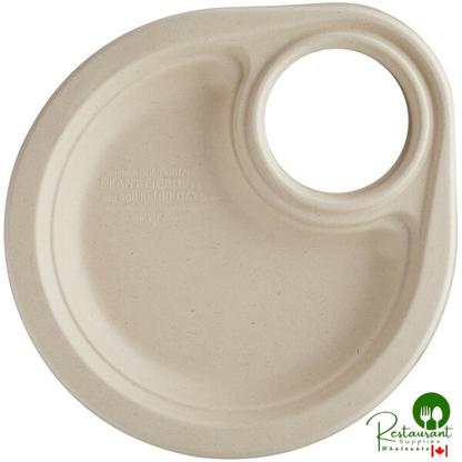 World Centric 9" No PFAS Added Round Compostable Plant Fiber Plate with Drink Holder - 50/Pack