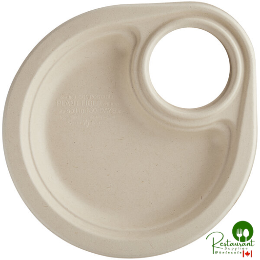 World Centric 9" No PFAS Added Round Compostable Plant Fiber Plate with Drink Holder - 50/Pack