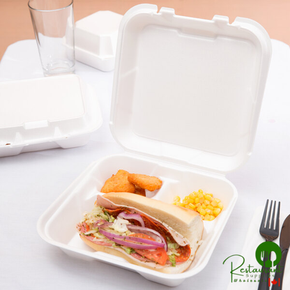 Genpak SN203-WHT 9 1/4" x 9 1/4" x 3" White Large 3-Compartment Foam Snap-It Hinged Lid Container - 200/Case