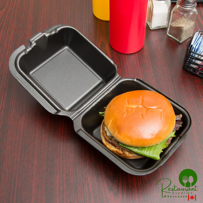 Genpak SN225-BK 6" x 6" x 3" Black Hinged Lid Foam Container - 500/Case