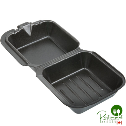 Genpak SN225-BK 6" x 6" x 3" Black Hinged Lid Foam Container - 500/Case