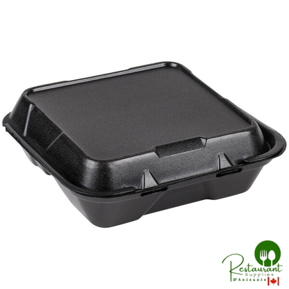 Genpak SN203-BK 9" x 9" x 3" Black 3-Compartment Hinged Lid Foam Container - 200/Case