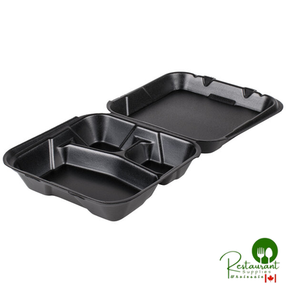 Genpak SN203-BK 9" x 9" x 3" Black 3-Compartment Hinged Lid Foam Container - 200/Case