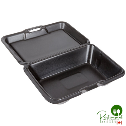 Genpak 20500-BLK 9 3/16" x 6 1/2" x 2 7/8" Black Large Deep All Purpose Foam Hinged Lid Container - 200/Case