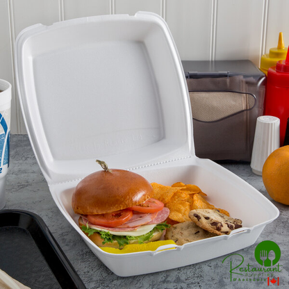 Dart 110HT1 10" x 9 1/2" x 3 1/2" White Foam Hinged Lid Container - 200/Case