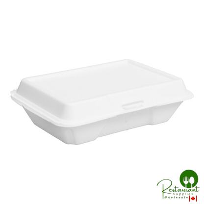 Dart 206HT1R 9" x 6" x 3" White Foam Shallow Rectangular Take Out Container with Perforated Hinged Lid - 200/Case