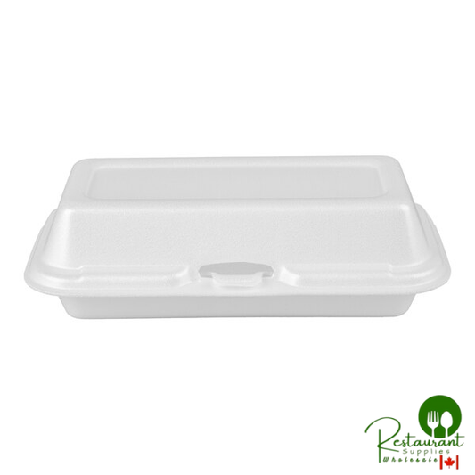 Dart 72HT1 7" x 4" x 2" White Foam Hinged Lid Hot Dog Container - 500/Case