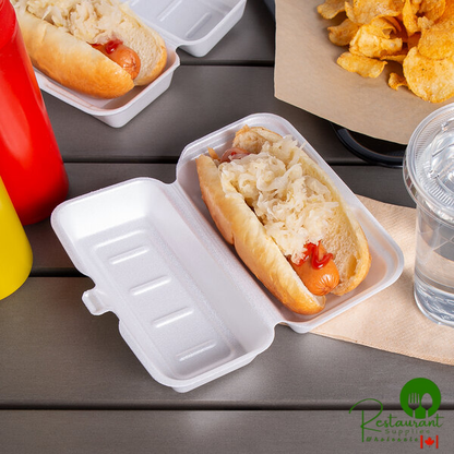Dart 72HT1 7" x 4" x 2" White Foam Hinged Lid Hot Dog Container - 500/Case