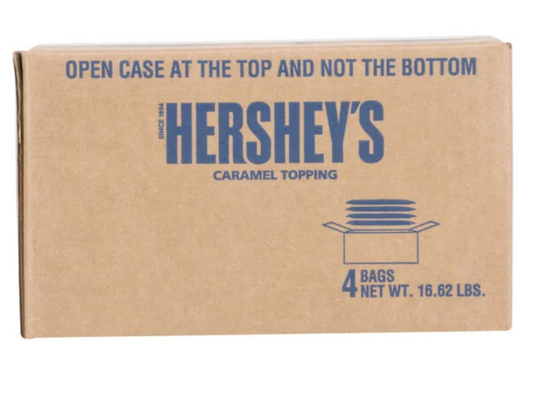 HERSHEY'S 48 fl. oz. Topping Pouch 4/Case Caramel, Chocolate, and Dark Fudge