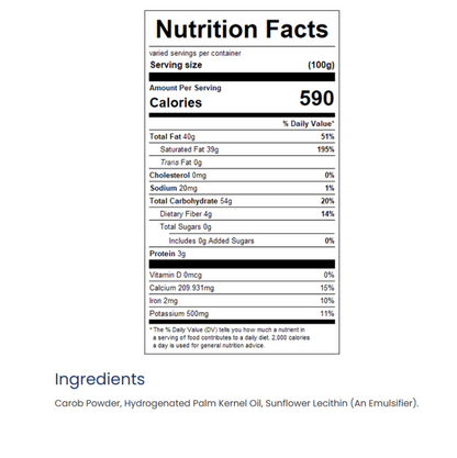 Kargher Unsweetened Carob Chocolate 2M Baking Chips 25 lb