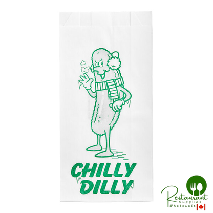 3 1/2" x 1 1/2" x 6 1/2" White "Chilly Dilly" Printed Dry Wax Pickle Bag - 2,000/Case