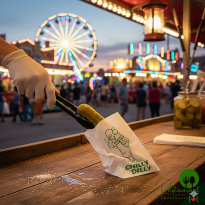 3 1/2" x 1 1/2" x 6 1/2" White "Chilly Dilly" Printed Dry Wax Pickle Bag - 2,000/Case