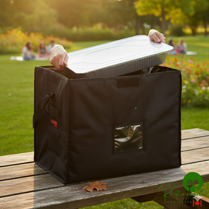 Cres Cor CHB6 18" x 19" x 12" Black Soft-Sided Heavy-Duty Heated / Insulated Food Delivery Bag - Holds (6) 16" Pizza Boxes - 120V