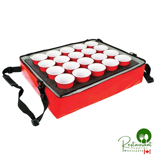 Sterno 70544 Red Stadium Insulated Drink Carrier with 20 Hole Insert, 24" x 20" x 6" - Holds (20) Cups