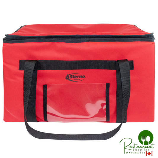 Sterno 71575 SpeedHeat™ Red Leak-Proof Insulated Food Pan Carrier / Catering Delivery Bag, 23" x 15" x 13 1/2" - Holds (6) Half Size Food Pans