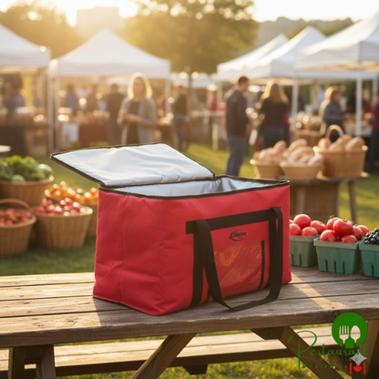Sterno 71575 SpeedHeat™ Red Leak-Proof Insulated Food Pan Carrier / Catering Delivery Bag, 23" x 15" x 13 1/2" - Holds (6) Half Size Food Pans