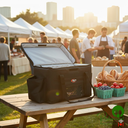 Sterno 70536 Delivery Deluxe Black 4XL Insulated Food Carrier, 32" x 13" x 17 3/4" - Holds (15) 9" x 9" x 3" Meal Containers