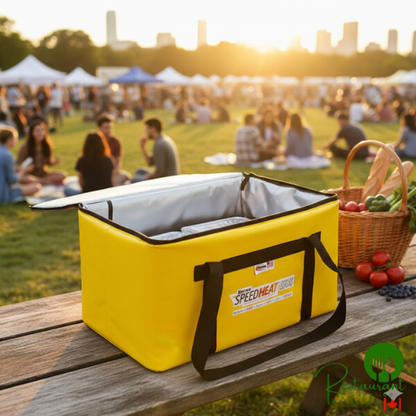Sterno 72038 SpeedHeat™ Yellow Leak-Proof Insulated Food Pan Carrier / Catering Delivery Bag, 16" x 24" x 14"- Holds (6) Half Size Food Pans