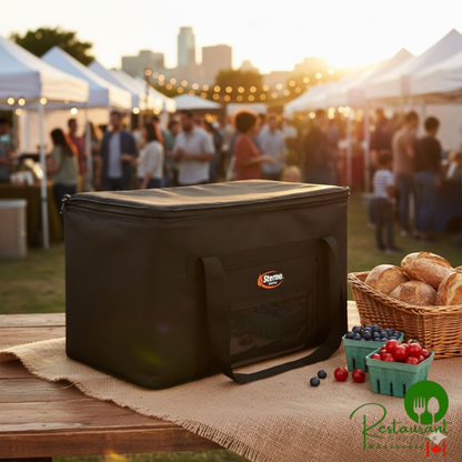 Sterno Catering Space Saver 70513 Black Large Collapsible Insulated Food Carrier, 24" x 16" x 14" - Holds (3) Full Size Food Pans