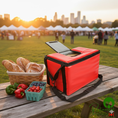 Sterno 70540 Red Medium Stadium Insulated Food Carrier, 18" x 11 1/2 " x 11 1/2"- Holds (48) Hot Dogs
