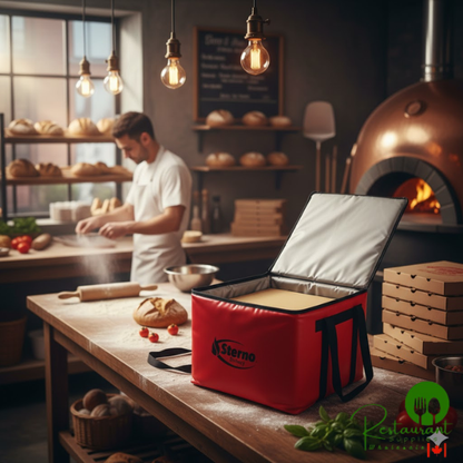 Sterno 70500 Red Small All-Purpose Insulated Food Carrier, 18 1/2" x 18 1/2" x 12 1/2" - Holds (2) 16" Dome Trays