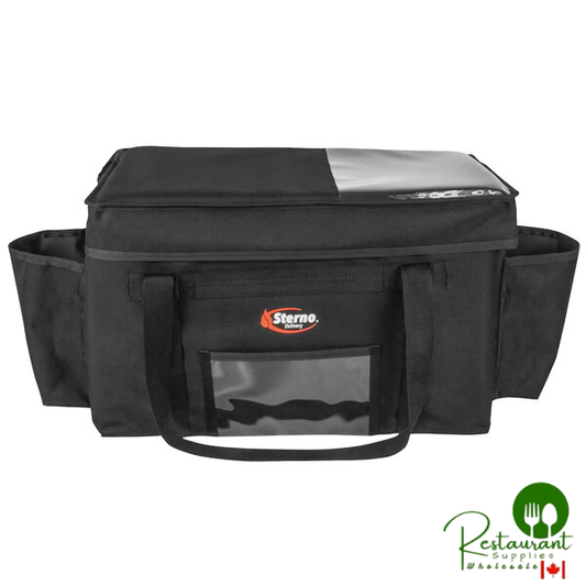 Sterno 70531 Delivery Deluxe Space Saver Black XL Insulated Food Carrier, 22" x 13" x 14" - Holds (8) 9" x 9" x 3" Meal Containers