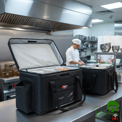 Sterno 70532 Delivery Deluxe Black 2XL Insulated Food Carrier, 22" x 13" x 17 3/4"- Holds (10) 9" x 9" x 3" Meal Containers