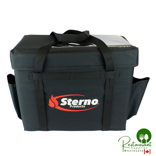 Sterno 70534 Delivery Deluxe Black 3XL Insulated Food Carrier, 22" x 13" x 19 3/4" - Holds (12) 9" x 9" x 3" Meal Containers