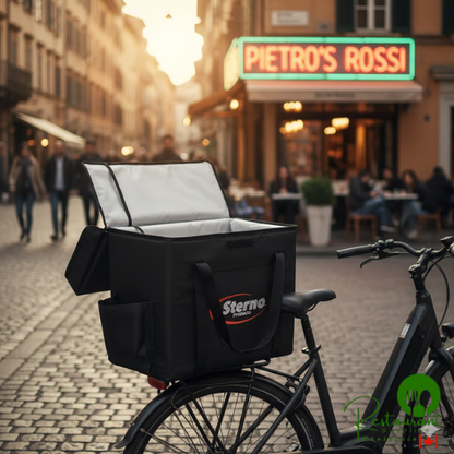 Sterno 70534 Delivery Deluxe Black 3XL Insulated Food Carrier, 22" x 13" x 19 3/4" - Holds (12) 9" x 9" x 3" Meal Containers