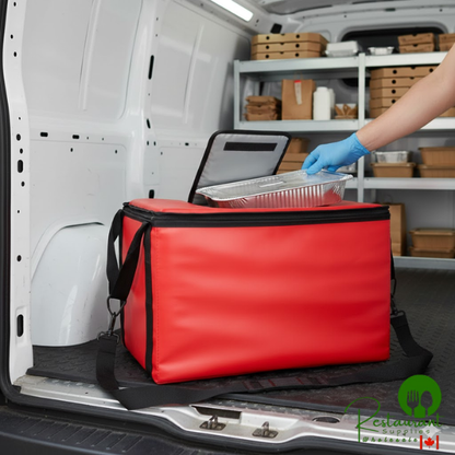 Sterno 70542 Red Large Stadium Insulated Food Carrier, 22" x 13" x 14" - Holds (90) Hot Dogs