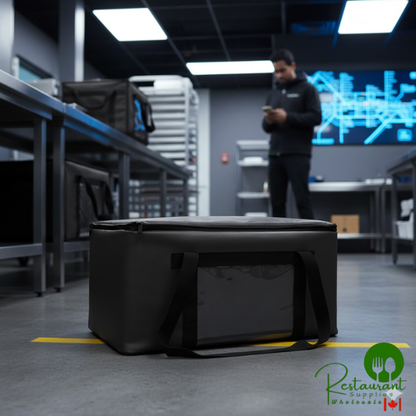 Sterno Black Customizable Space Saver Catering XL Insulated Food Carrier, 16" x 24" x 17 3/4" - Holds 4 Full Size Food Pans