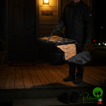 Vesture NextPhase Black Insulated Pizza Delivery Bag with Bio-PCM Technology, 18" x 18" x 12 1/2" - Holds Up To (5) 16" Pizzas