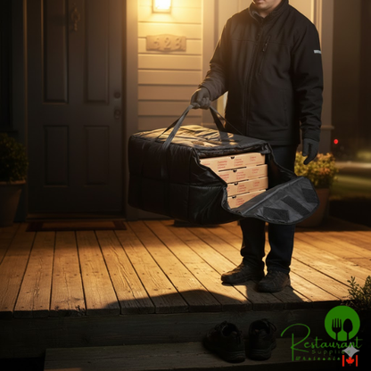 Vesture NextPhase Black Insulated Pizza Delivery Bag with Bio-PCM Technology, 18" x 18" x 8 1/2" - Holds Up To (3) 16" Pizzas