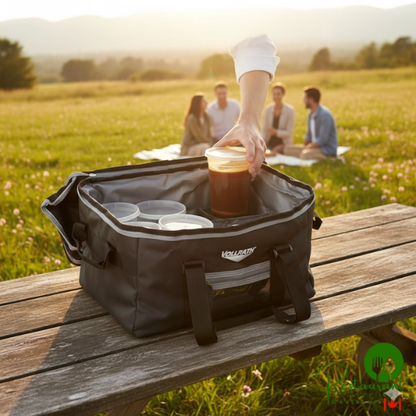 Vollrath VDBM500 5-Series Medium Insulated Food Pan Carrier / Catering Bag with 12-Compartment Divider, 17" x 13" x 9" - Holds (12) Large Beverages